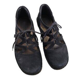 Naot Calathea Lace Up Sandal Womens 5.5 EU 36 Black Suede Crisscross Wedge Shoe